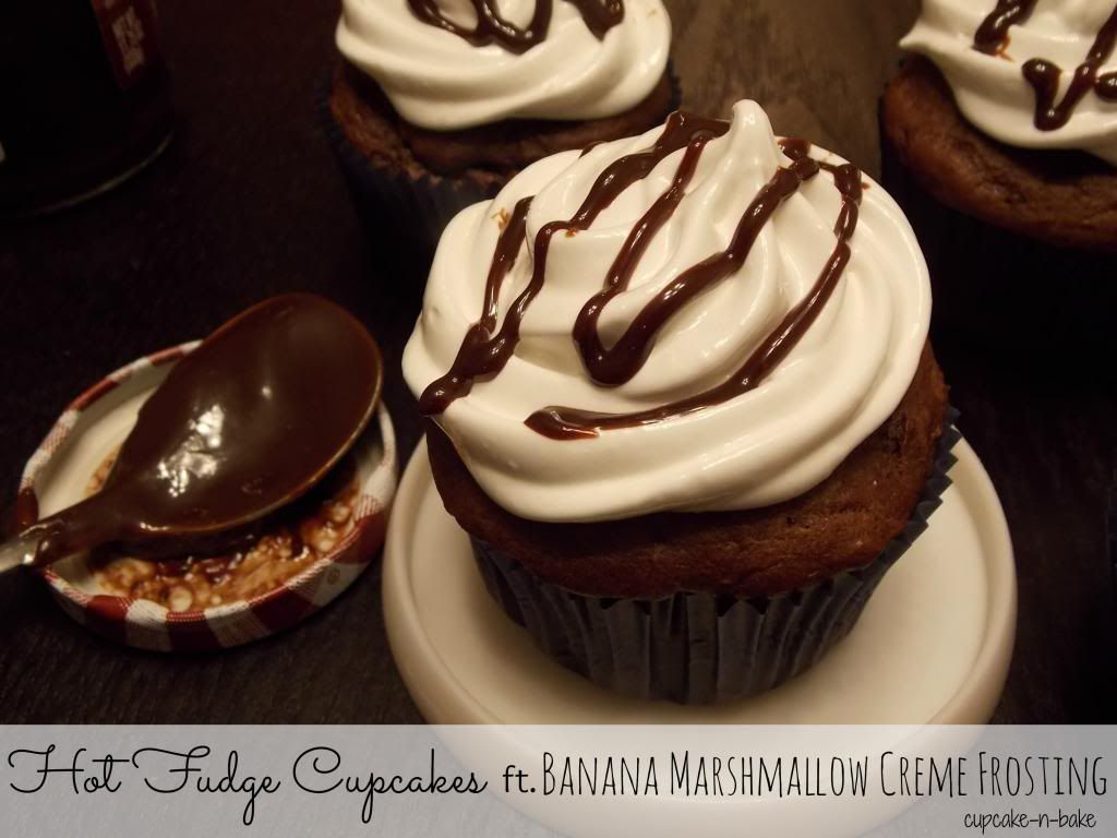  Hot Fudge Cupcakes ft. Banana Marshmallow Creme Frosting by @cupcake_n_bake #hotfudge #cupcakes