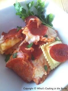  Baked Pizza Ravioli via What's Cooking in the Burbs