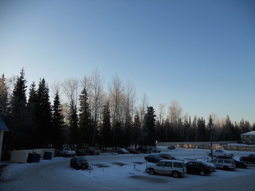 view of the parking lot from our balcony