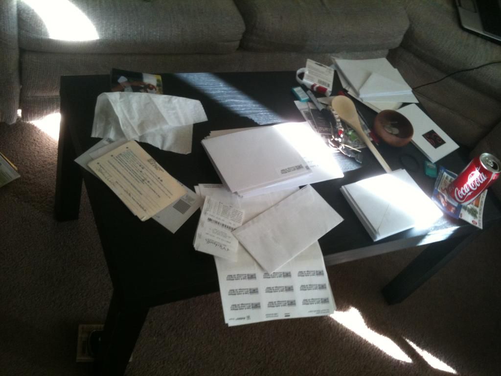 wedding stuff all over the living room