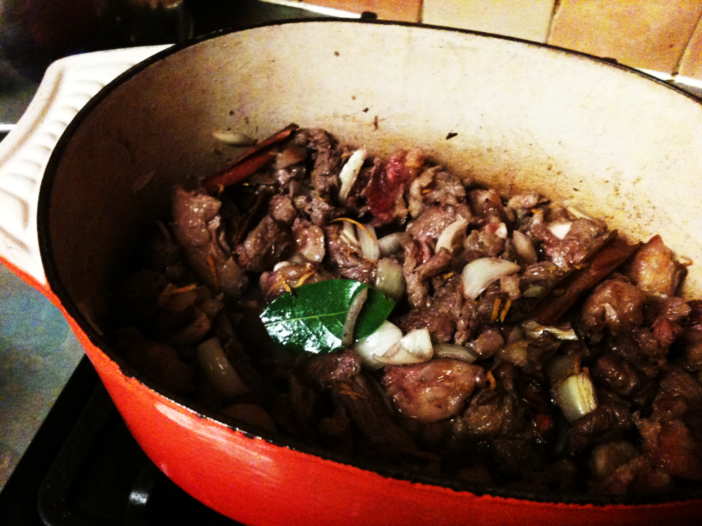 Oxtail, star anise and cinnamon stew with dark chocolate, red wine