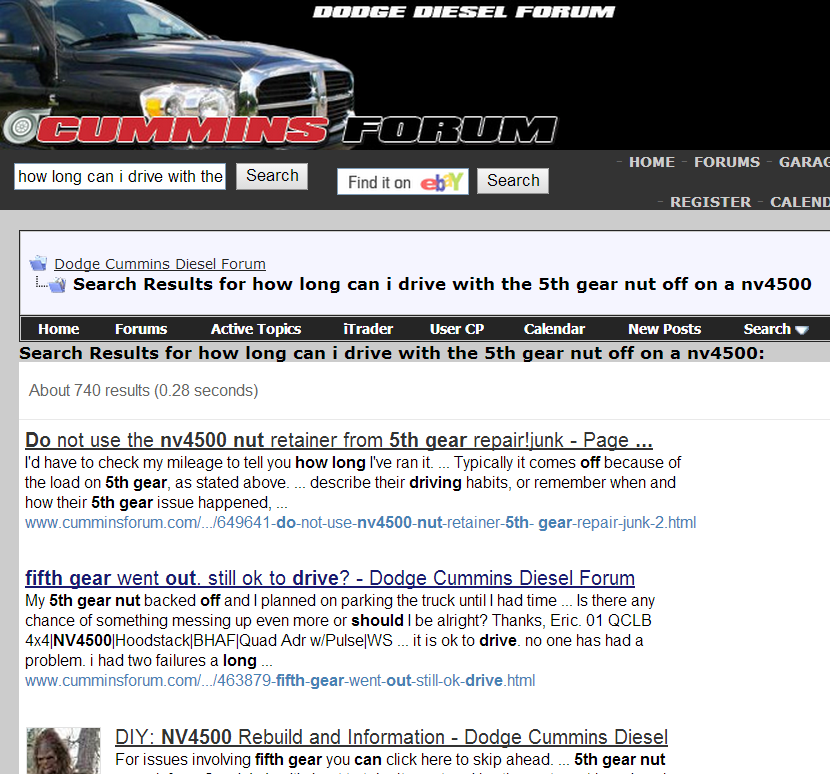 How long can I drive my truck with 5th gear nut backed off Dodge