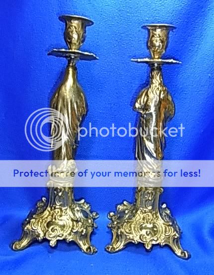 Pair Vintage German Silver Plated Christianity Virgin Mary Candle