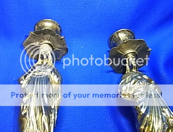 Pair Vintage German Silver Plated Christianity Virgin Mary Candle